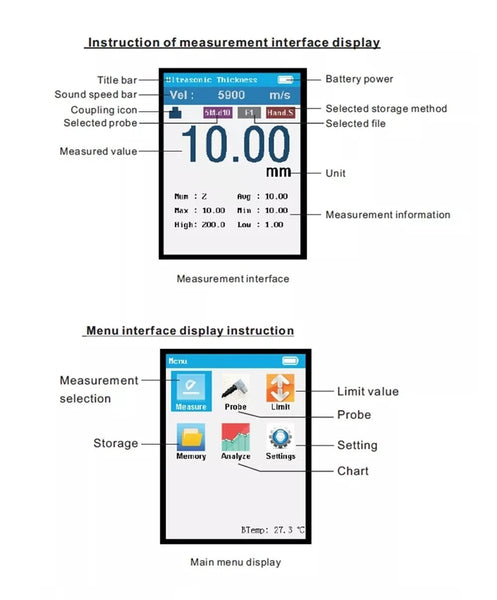 WINTACT WT100A 1.00～225.0mm Digital Ultrasonic Thickness Tester