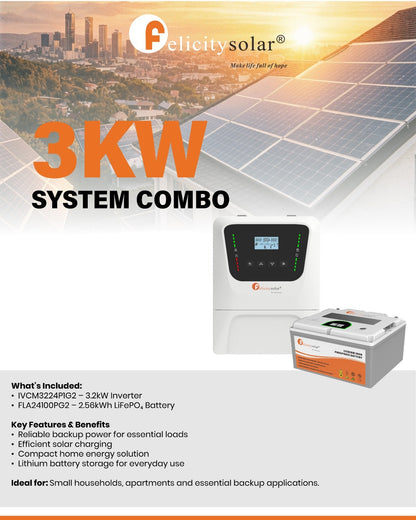 Felicity Solar 3kW 24V Inverter, Battery and Solar Panel Combo