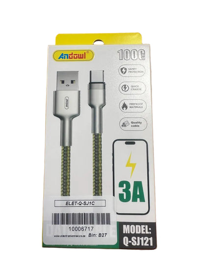 ANDOWL 1Meter 3.1A Type-C Fast Charging Cable - Efficient and Convenient Charging for Type-C Devices - Electromann SA