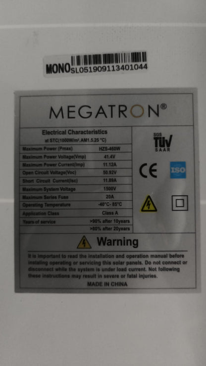 Megatron 460W Mono Solar Panel - High-Performance & Durable Solar Panel (10008227)