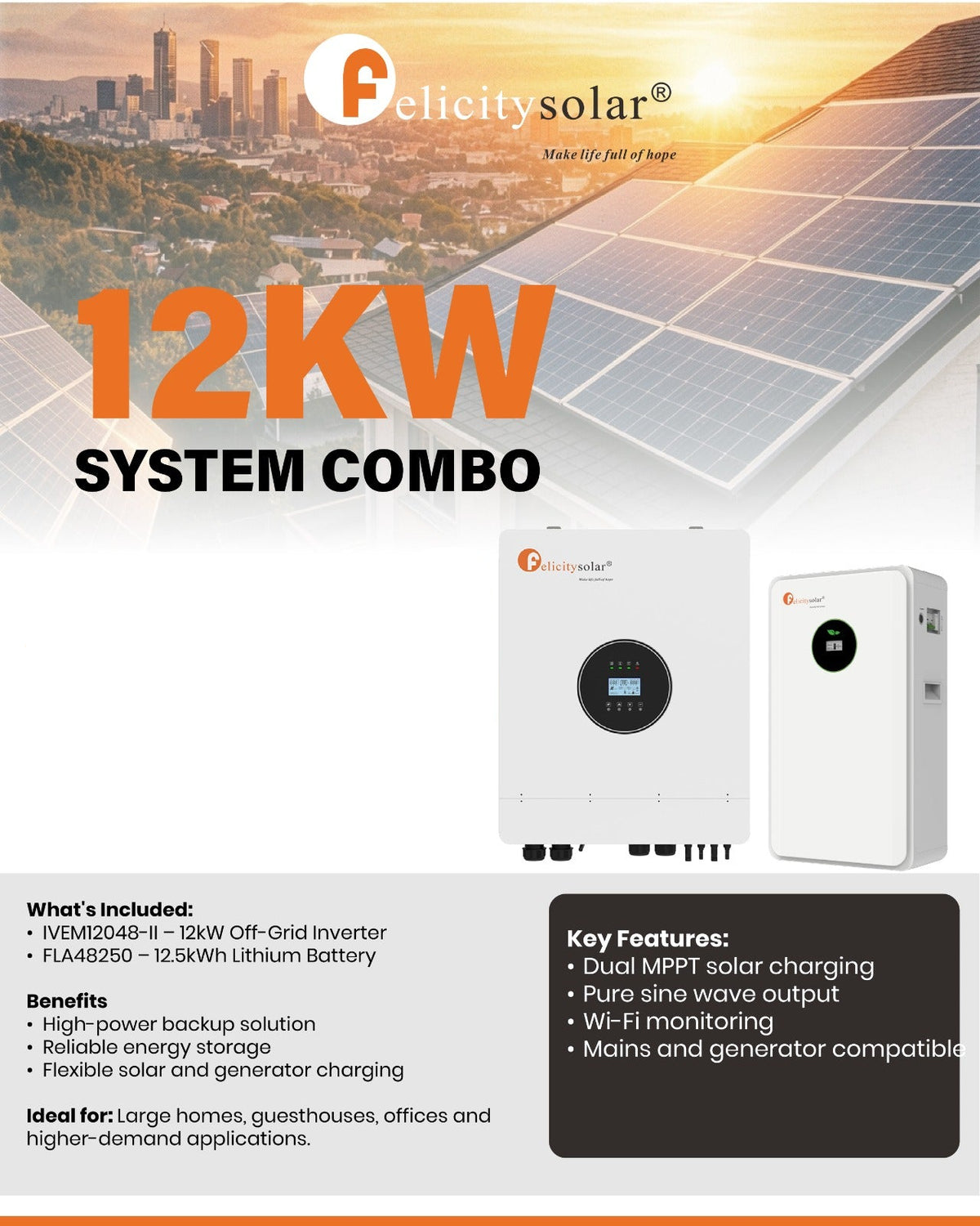 Felicity Solar 12kW 48V Inverter and Battery Combo (10008466)