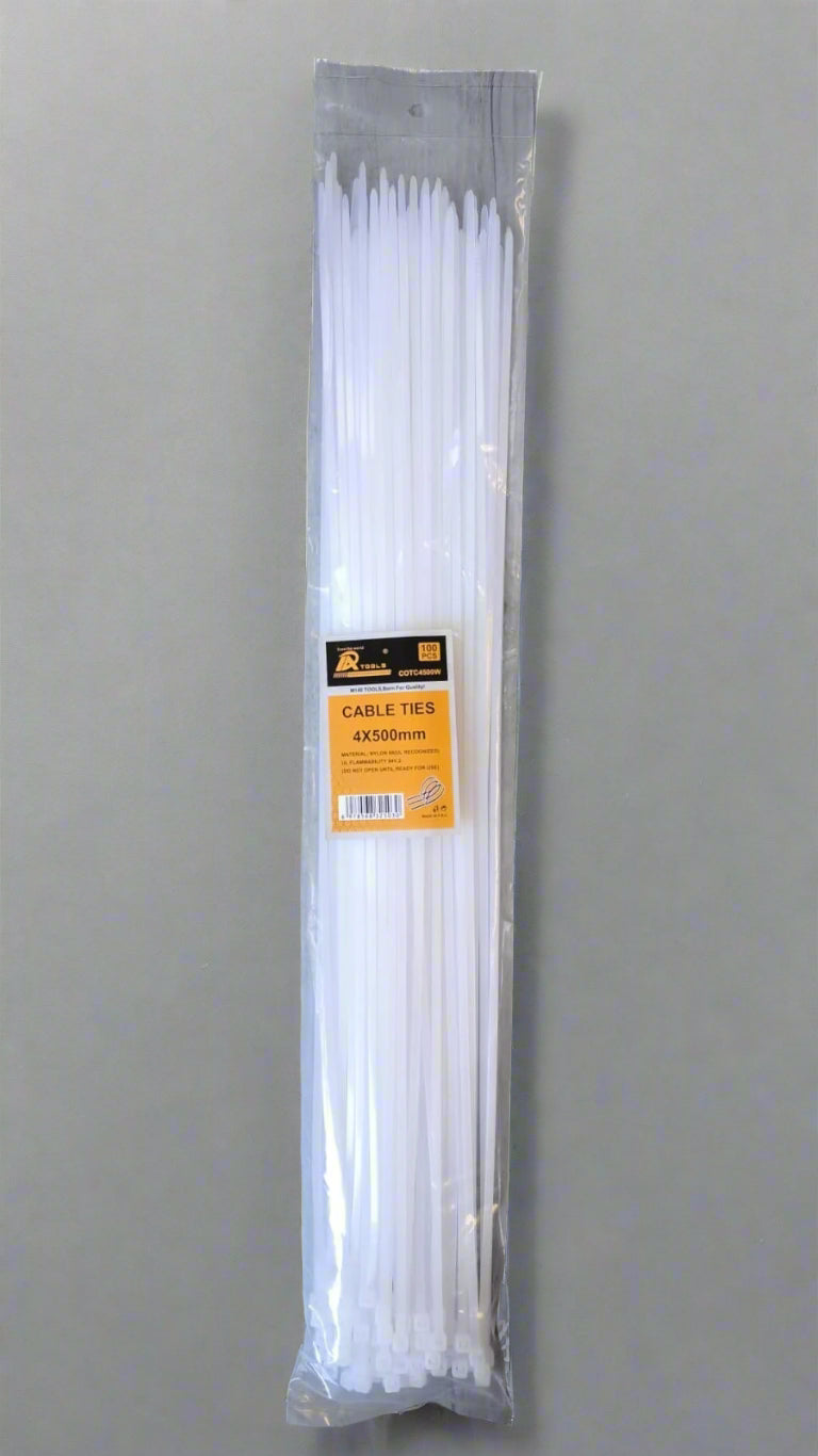 100Pieces 4x500mm (50cm) White Nylon Cable Ties - Electromann SA