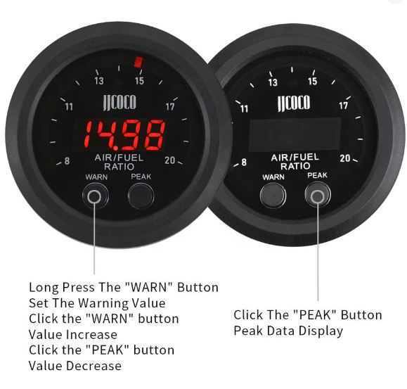 Universal 12V 52MM Air Fuel Ratio Gauge Ultra-Thin Round S-Series (10008963) - Electromann SA