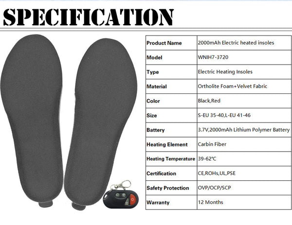 USB Remote Controlled Electric Heated Shoe Insole Kit - Keep Your Feet Warm in Cold Weather