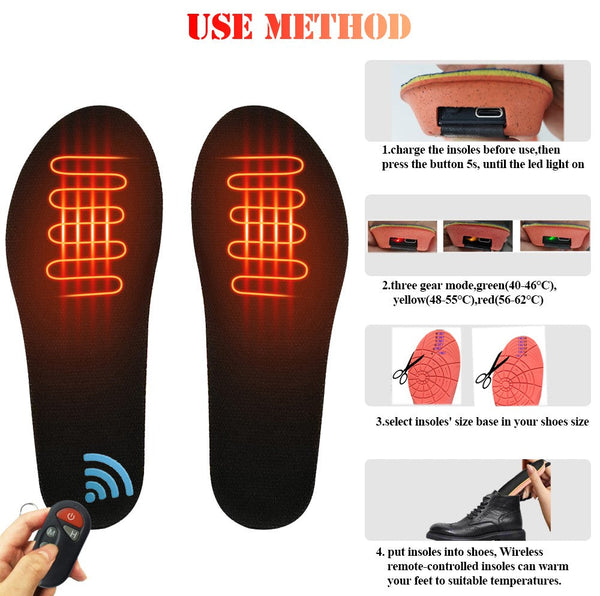 USB Remote Controlled Electric Heated Shoe Insole Kit - Keep Your Feet Warm in Cold Weather