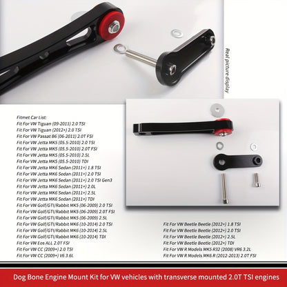 1pc VW Dog Bone Engine Mount Kit, Front Position, Compatible with Transverse 2.0T Engines, Includes Mount Body, Aluminum Washers, and Torque Mount Bolt (10007657) - Electromann SA