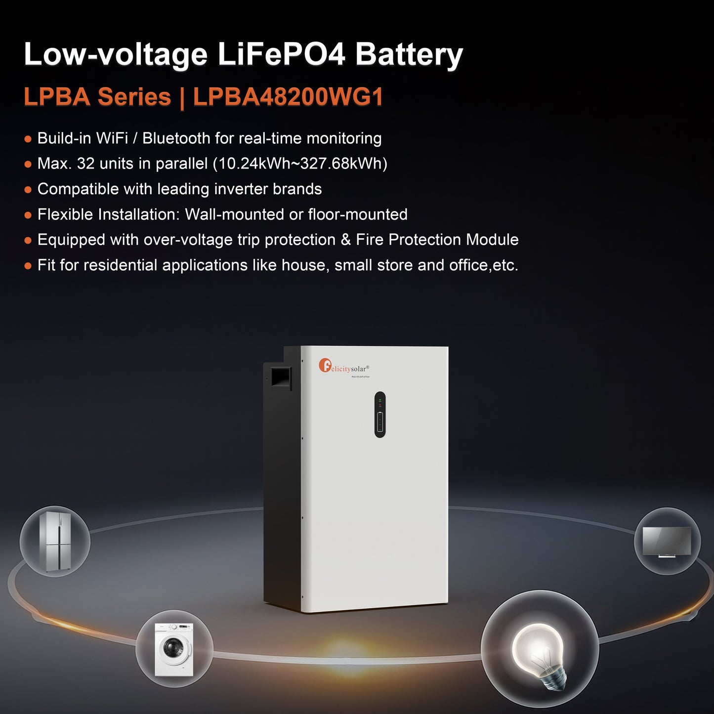 Felicity Solar 10.24kWh 48V 200Ah LiFePO₄ Floor/Wall Mount Lithium Battery (LPBA Series) (10008419)