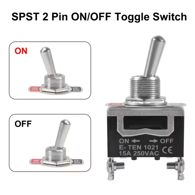 D-FLIFE Heavy-Duty Copper Alloy 15A 250V 2-Pin SPST On/Off Toggle Switch (10003985) - Electromann SA