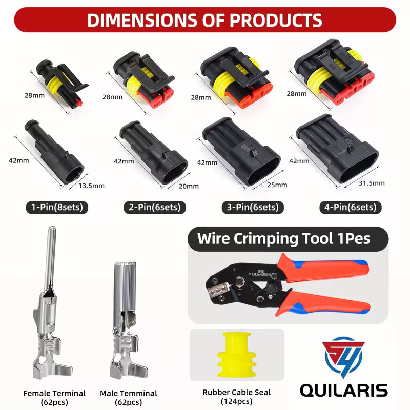 352pcs Waterproof Electrical Wire Connector 1/2/3/4 Pin Kit - Electromann SA
