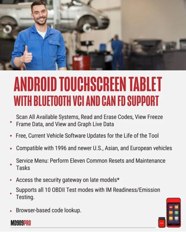 Autel MaxiDiag MD909 Pro Advanced All-Systems Diagnostic Tablet | Wireless + Free Lifetime Software - Electromann SA