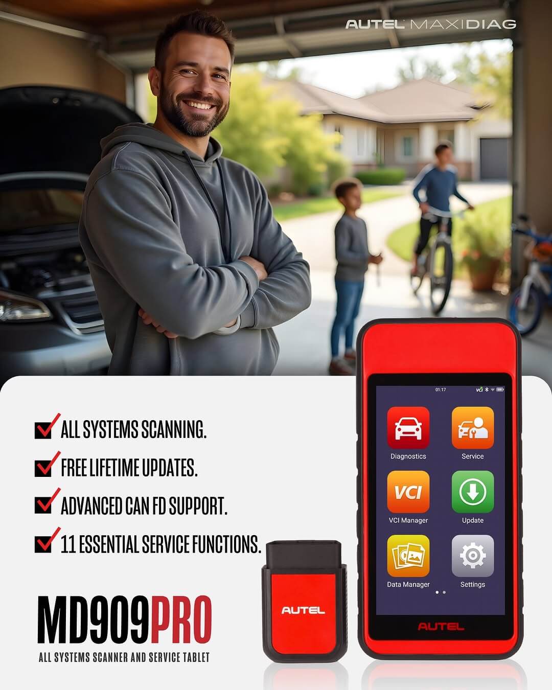 Autel MaxiDiag MD909 Pro Advanced All-Systems Diagnostic Tablet | Wireless + Free Lifetime Software - Electromann SA