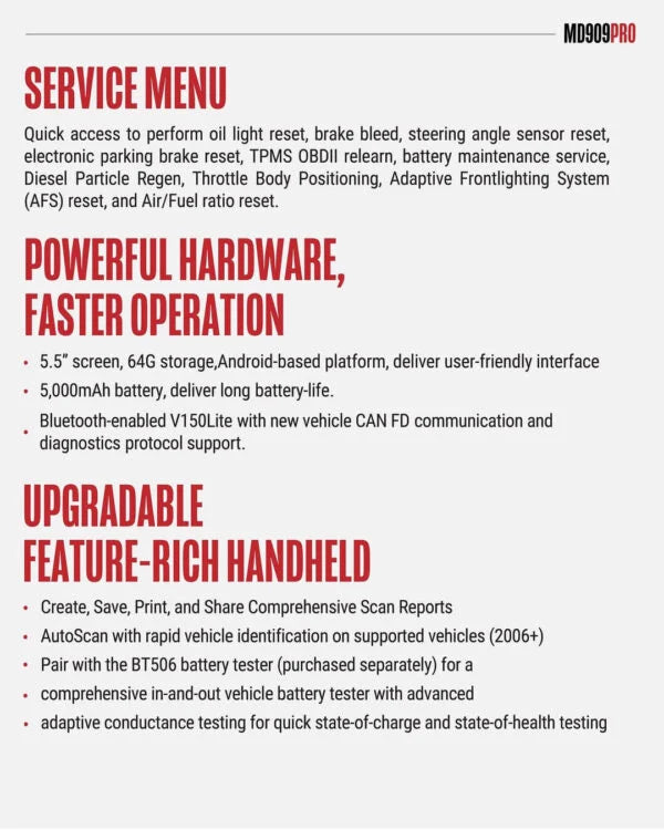 Autel MaxiDiag MD909 Pro Advanced All-Systems Diagnostic Tablet | Wireless + Free Lifetime Software - Electromann SA