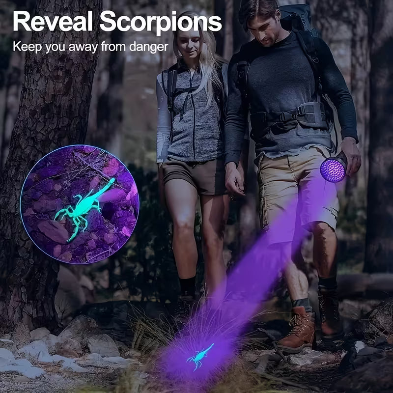 100 LED Ultraviolet UV 395nm Flashlight - Powerful Tool for Detecting Counterfeit Currency, Pet Stains, Bed Bugs, and Scorpions (10006768) - Electromann SA