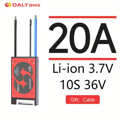Red electronic device with antennas on a white background, featuring Daly BMS branding.