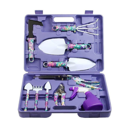 XF0900 Gardening Hand Tools with Purple Floral Print 10 Pieces