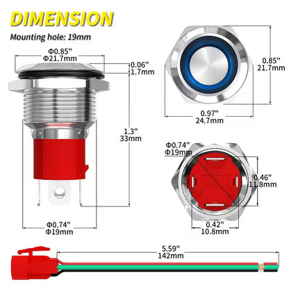 19mm 20A Large Current Metal Momentary Push Button Switch (10008257) - Electromann SA