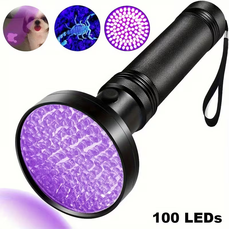 100 LED Ultraviolet UV 395nm Flashlight - Powerful Tool for Detecting Counterfeit Currency, Pet Stains, Bed Bugs, and Scorpions (10006768) - Electromann SA