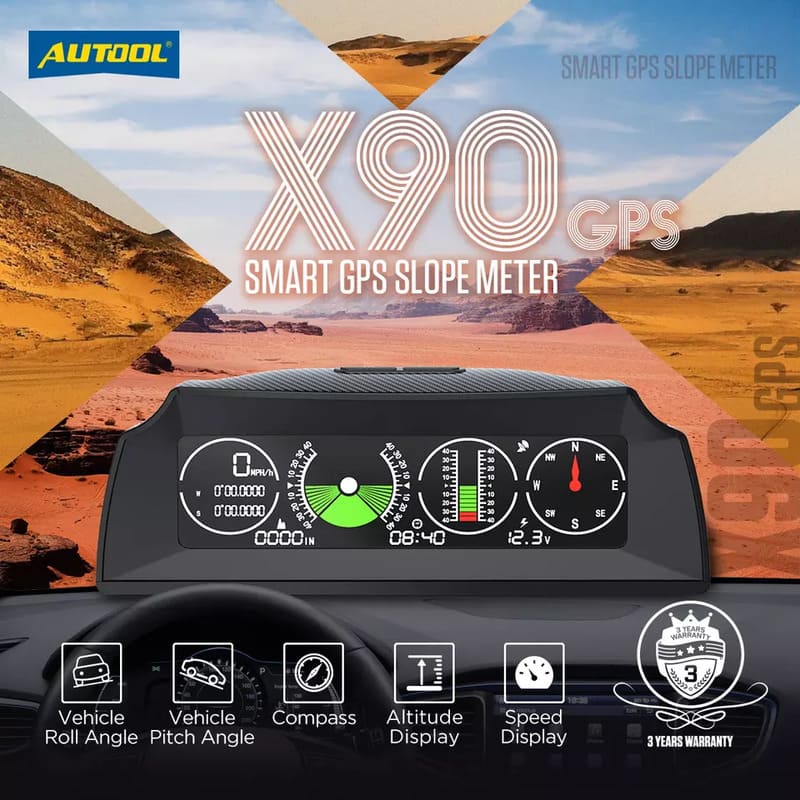 Autool 4×4 X90 GPS Car Slope Meter - Real-Time Slope Measurement Tool for Off-Roading Adventures