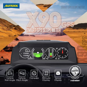 I-Autool 4×4 X90 GPS Car Slope Meter - Ithuluzi Lesikhathi Sangempela Lokukala I-Slope Sezigigaba Zangaphandle Komgwaqo 