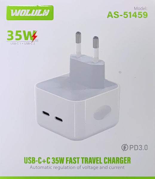 35W USB-C +C  PD3.0 Mobile Phone Fast Charging Wall Charger | Charge Two Devices Simultaneously