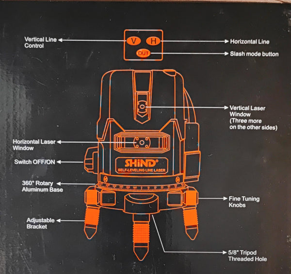 SHIND High Quality 30Meter 5 Beam 4V1H1D Laser Level - Versatile and Accurate Tool for Leveling and Alignment