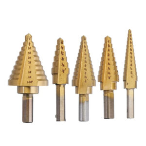 Drillpro 5Pcs Titanium Plating Step Drill Bit Set – Versatile and Durable Tool for Multiple Hole Sizes